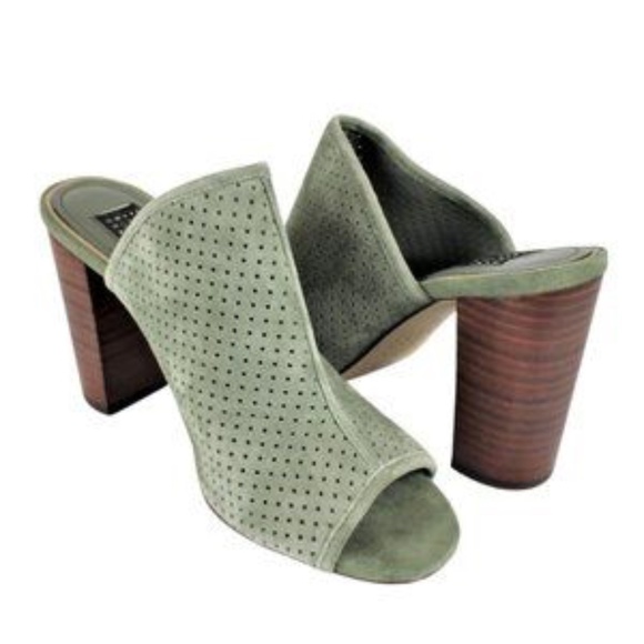 White House Black Market Shoes - WHBM Military Green Suede Mules 3.5” heel size 7